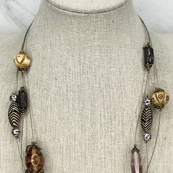 Chico's Gold Tone Multi Strand Wire Beaded Necklace Made in USA - Picture 3 of 7